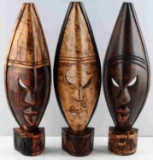 LOT OF 3 AFRICAN WARRIOR WOODEN MASK WALL DECOR