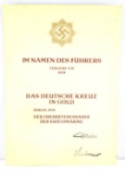 WWII GERMAN UNISSUED GERMAN CROSS GOLD DOCUMENT