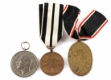 LOT OF 3 WWI IMPERIAL GERMAN MEDALS WITH RIBBONS
