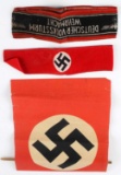 WWII GERMAN ARMBANDS & PAPER RALLY FLAG LOT