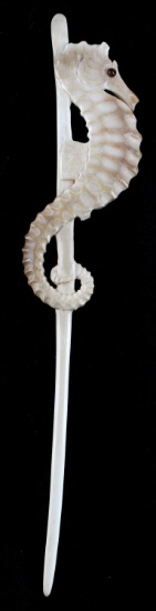 ANTIQUE MAMMOTH IVORY SEA HORSE HAIRPIN