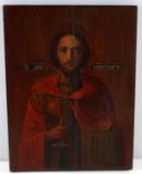 19C. RUSSIAN ICON OF ST. VICTOR HAND PAINTED WOOD