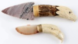 2 CLAUDE VAN ORDER HAND CARVED CHERT FLINT KNIFE