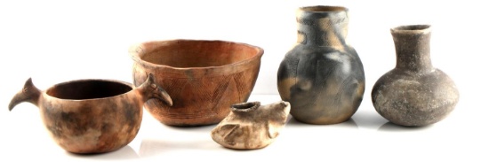 5 NATIVE AMER CLAY BOWL EFFIGY & VASE POTTERY LOT