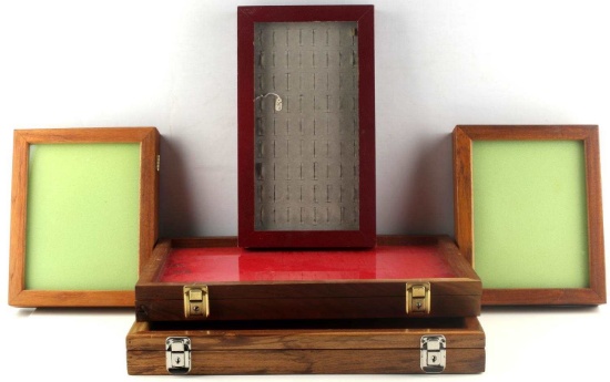 LOT 5 USED RIKER MOUNT GLASS WOODEN DISPLAY CASES
