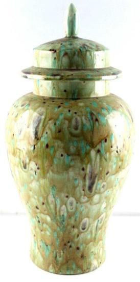 GLAZED POTTERY URN GINGER POT FLOOR VASE W LID