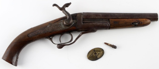 ANTIQUE EN EIBAR PINFIRE HOWDAH 16 GAUGE PISTOL
