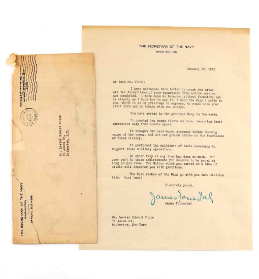 1946 JAMES FORRESTAL SIGNED LETTER W ENVELOPE