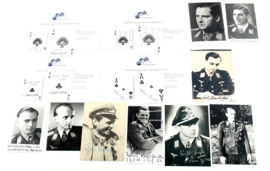 LOT OF 13 SIGNED WWII GERMAN ACE CARDS & PHOTOS