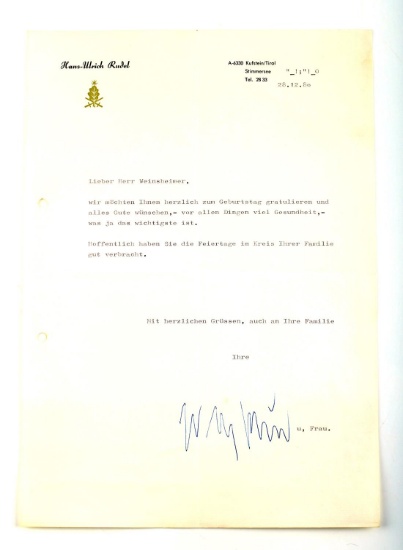 WWII GERMAN SIGNED HANS ULRICH RUDEL TAPED LETTER