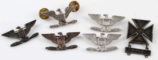 ARMY STERLING COLONEL INSIGNIA & MARKSMAN BADGE