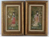 PAIR OF ORIENTAL PRINCESS OIL ON CORK PAINTINGS