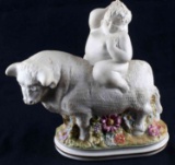 RICARDO MESA PORCELAIN FEMALE WITH BULL FIGURE