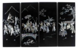 4 PANEL LACQUER MOTHER OF PEARL ASIAN WALL HANGING