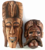 LOT OF 2 HANDCARVED ETHNIC WOODEN MASKS AFRICAN