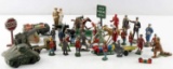 LOT OF MIXED METAL TOY FIGURES W VEHICLES & SIGNS