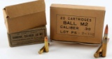 120 ROUNDS OF .30 CAL AMMO IN BOXES M1 M2 BALL