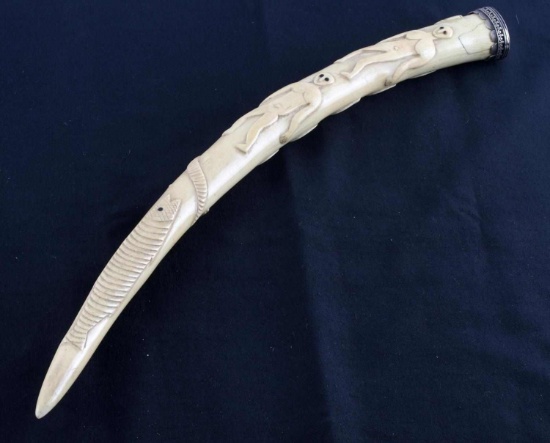 ANTIQUE AFRICAN ELEPHANT CARVED IVORY TUSK