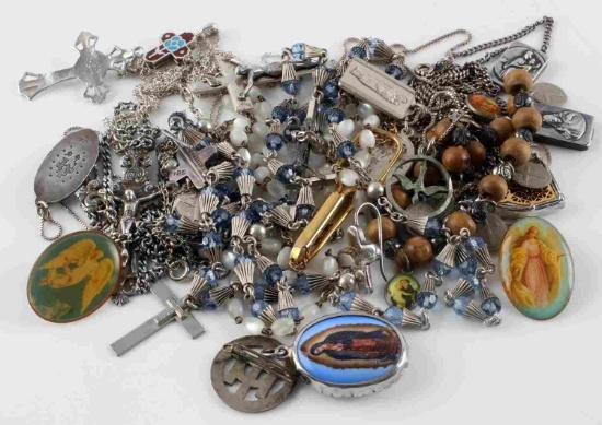 CATHOLIC PROTESTANT RELIGIOUS STERLING JEWELRY LOT