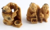 ANTIQUE EDO MEIJI CARVED IVORY NETSUKE FIGURES