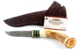 SEPULGA KNIFE BUFFALO HANDLE & DAMASCUS BLADE