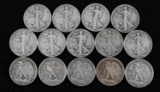 LOT OF 14 WALKING LIBERTY HALF DOLLARS 1930S & 40S