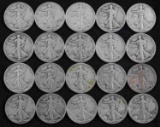 ROLL OF 20 CIRCULATED WALKING LIBERTY HALF DOLLARS