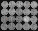 LOT OF 20 CIRCULATED WALKING LIBERTY HALF DOLLARS