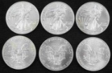 SILVER AMERICAN EAGLE 1 OZ COINS BU LOT OF 6