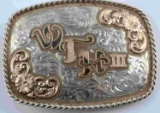 ANTIQUE STERLING SILVER 10K ENGRAVED BELT BUCKLE