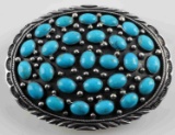 ANTIQUE STERLING SILVER AND TURQUOISE BELT BUCKLE