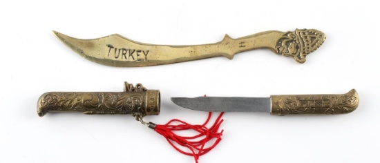 2 TURKISH KOREAN LETTER OPENERS SCIMITAR KATANA