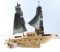 VINTAGE CERAMIC & ALUMINUM FRIGATE SHIP LAMP