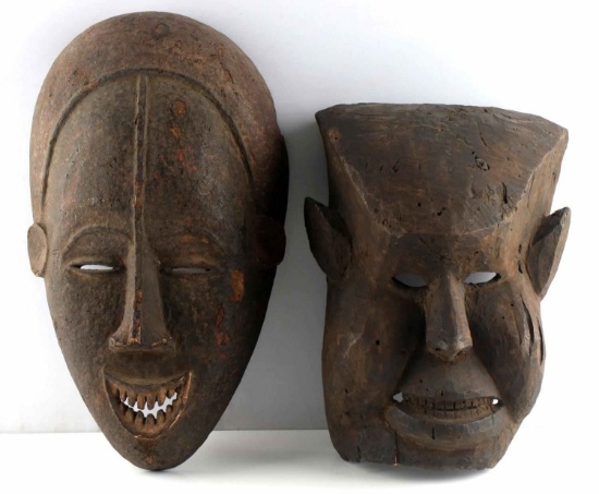 LOT OF 2 HAND CARVED WOODEN MASKS AFRICAN & OTHER
