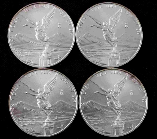 1 OUNCE SILVER MEXICAN LIBERTAD BU COIN LOT OF 4