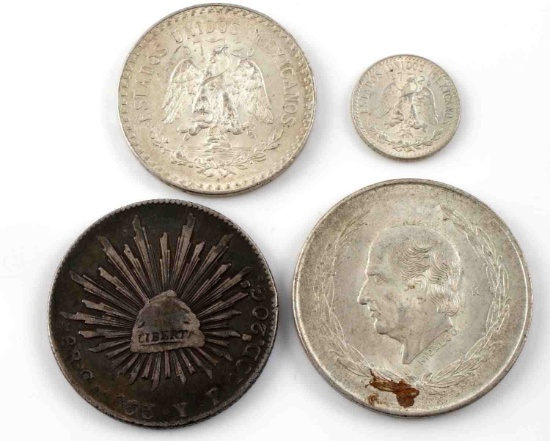 SILVER MEXICO 1863 8R 1951 CINCO PESO 1932 UN PESO