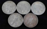 5 SILVER PEACE DOLLAR COIN LOT MIXED DATE FROM CIR