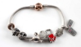 SILVER PANDORA  BRACELET WITH 8 CHARMS