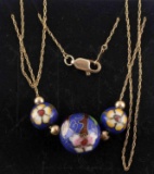 14 KARAT GOLD ENAMELED CLOISONNE BEAD NECKLACE