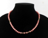 14KT GOLD AND RHODOCHOSITE BEAD NECKLACE