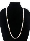 14KT GOLD ROSE QUARTZ AND PEARL NECKLACE