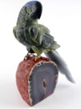 GEODE W CARVED NATURAL GEMSTONE PARROT FIGURE