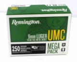 250 ROUNDS OF REMINGTON 115 GR 9MM AMMUNITION