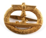 WWII GERMAN THIRD REICH U BOAT WAR BADGE IN GOLD