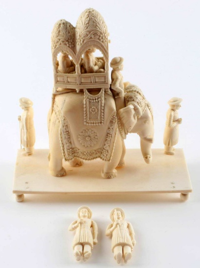 ANTIQUE CARVED IVORY ELEPHANT W INDIA MAHARAJA