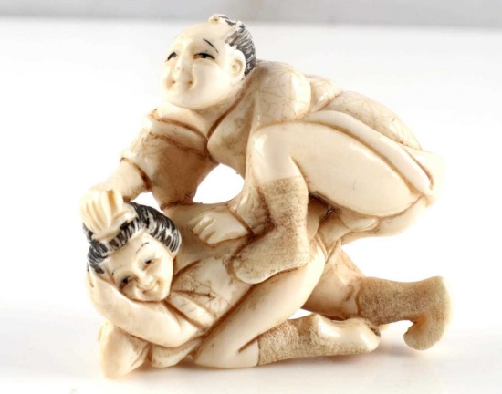 EROTIC JAPANESE ANTIQUE IVORY SHUNGA NETSUKE