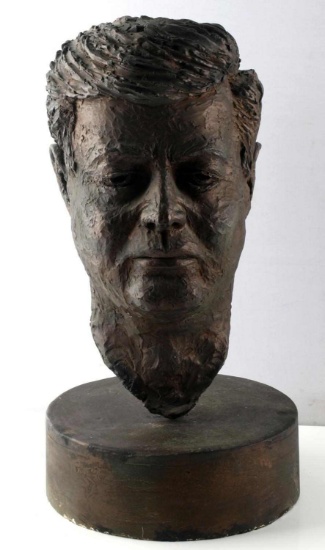 KENNEDY HEAD BRONZED SCULPTED PLASTER OF JFK