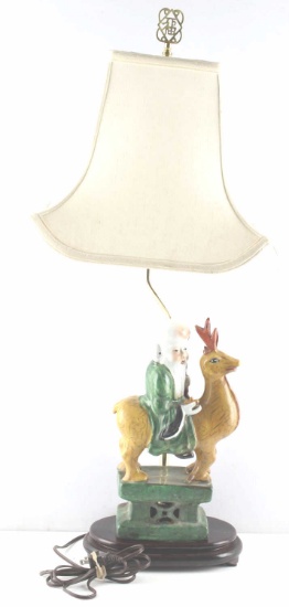 ANTIQUE CHINESE PORCELAIN DEITY SHOUXING LAMP