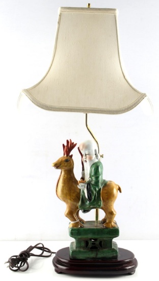 ANTIQUE CHINESE PORCELAIN DEITY SHOUXING LAMP