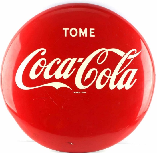 VINTAGE SPANISH BUTTON COCA COLA DISPLAY SIGN